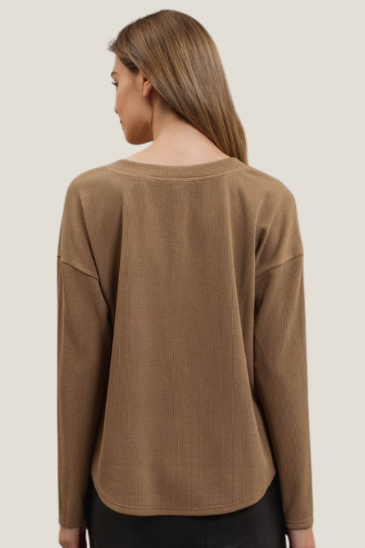 Perfect Length Henley Top (Mocha)