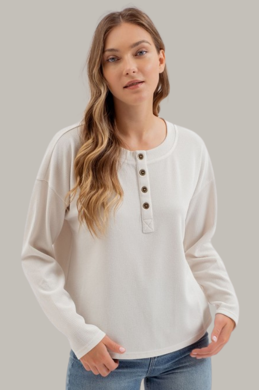 Perfect Length Henley Top (Oatmeal)