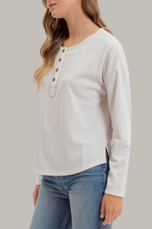 Perfect Length Henley Top (Oatmeal)