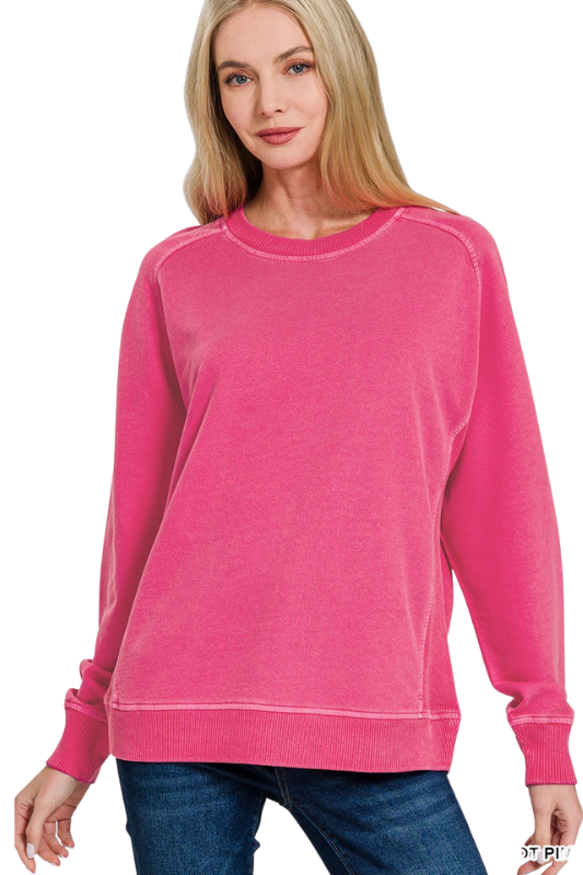 Mineral Wash Sweatshirt-fuschia