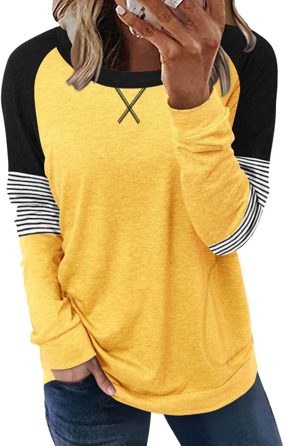 Amazon-Crewneck Color block Top (more colors)