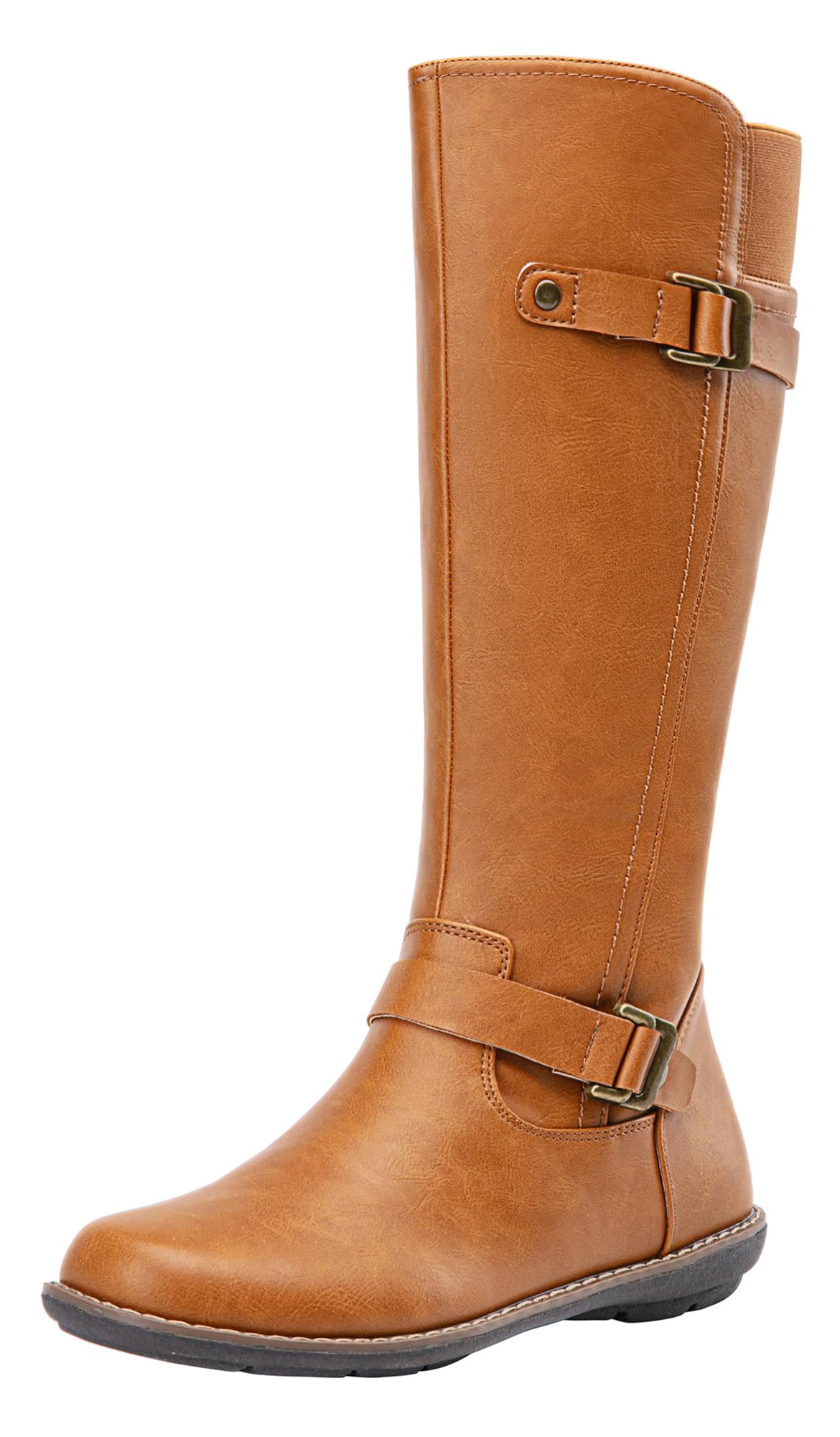 Amazon-Knee High Boots Flat Riding Tall Boots with Buckle and Side Zipper