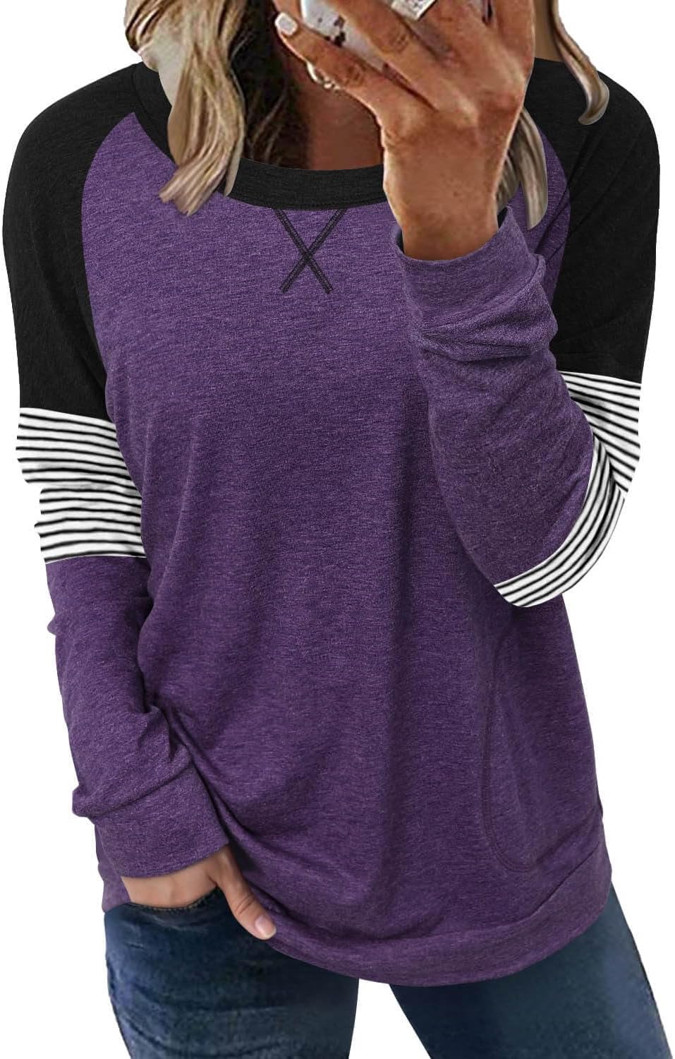 Amazon-Crewneck Color block Top (more colors)