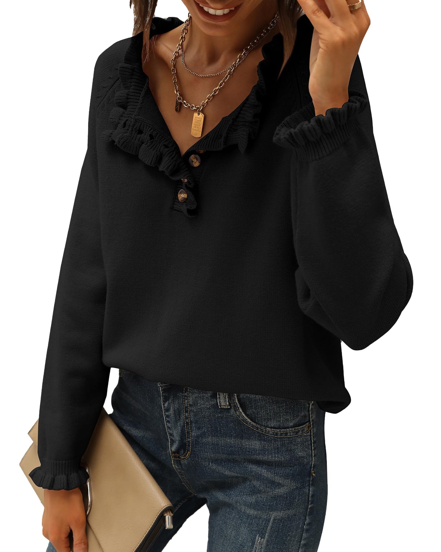 Amazon: Button Down Ruffle Sweater (Several Colors)