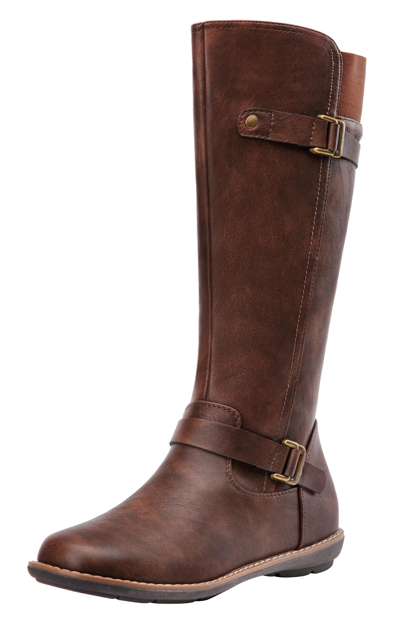 Amazon-Knee High Boots Flat Riding Tall Boots with Buckle and Side Zipper
