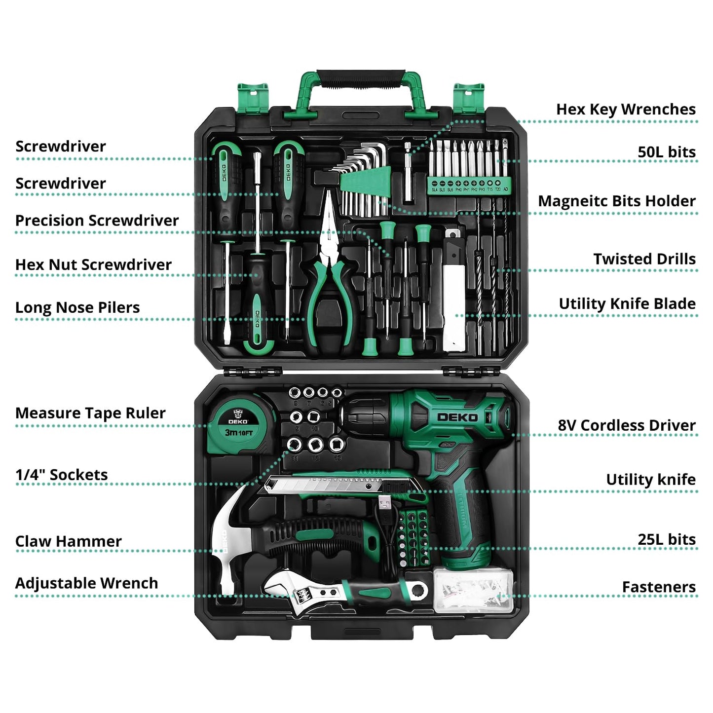 Amazon-Tool kit with 12V Cordless Drill Set
