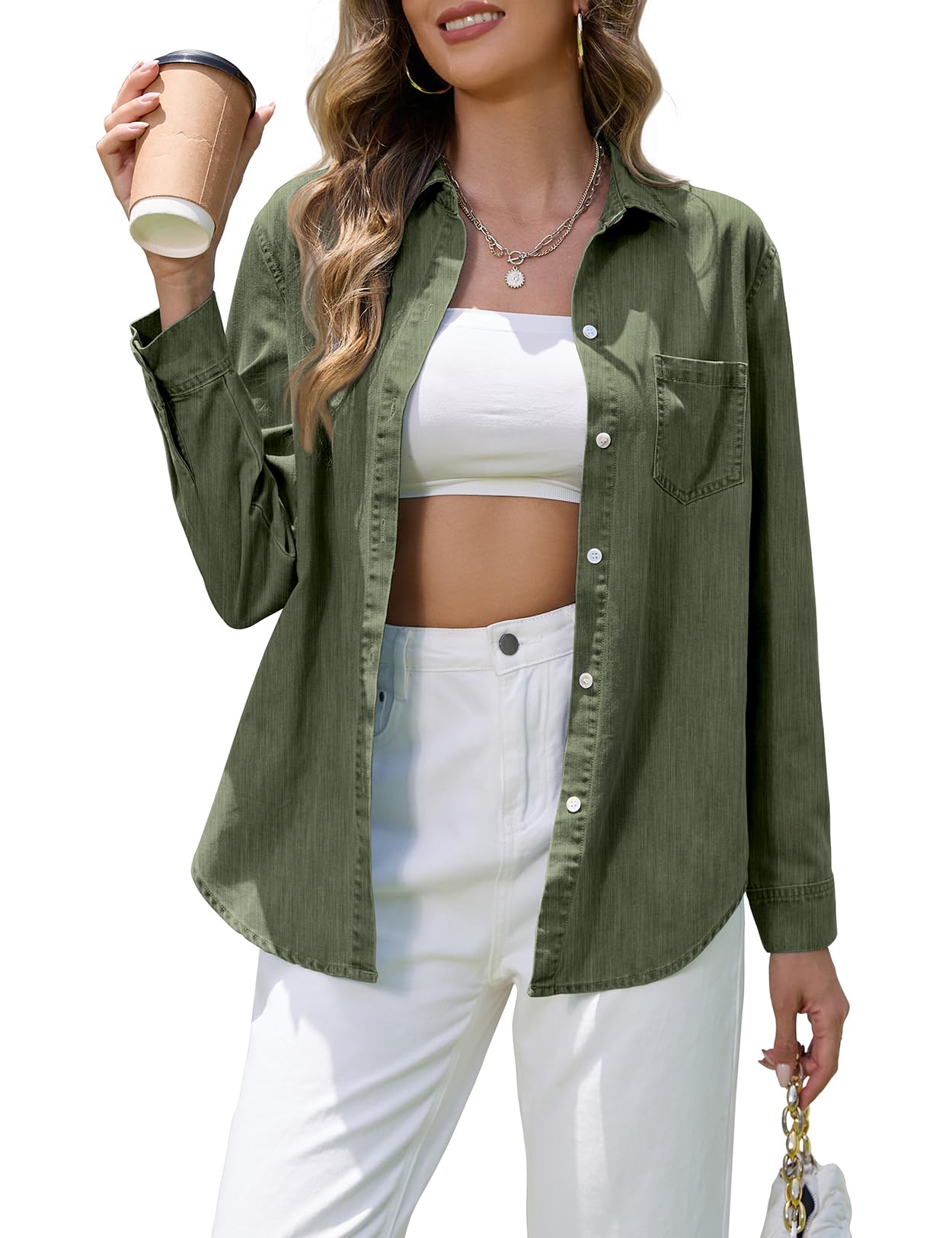 Amazon-Chambray Long Sleeve Button Down Tops (several colors)