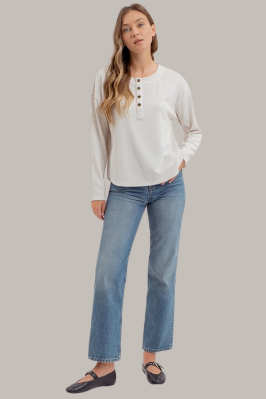 Perfect Length Henley Top (Oatmeal)