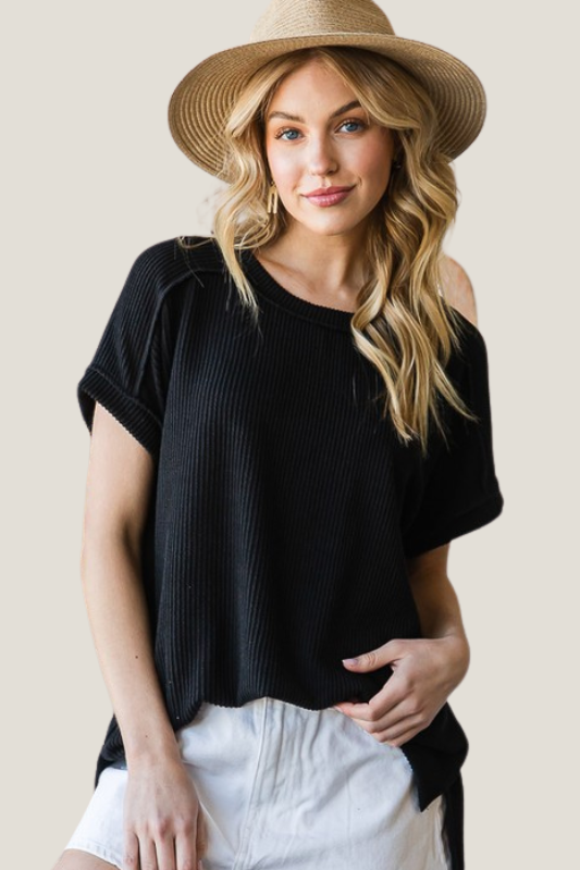 Ribbed Drop Shoulder Tee - 4 colors