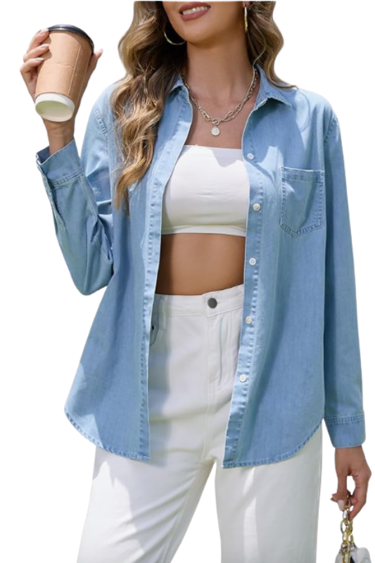 Amazon-Chambray Long Sleeve Button Down Tops (several colors)