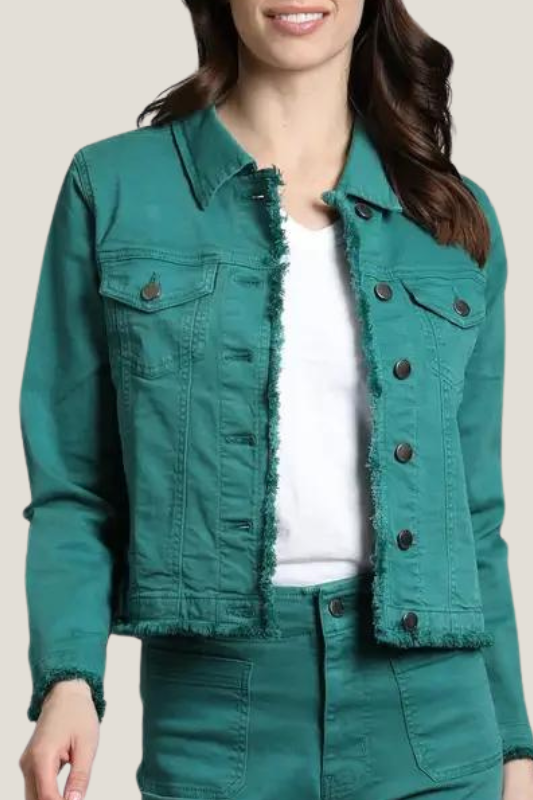 Fray Detail Jean Jacket (Emerald Green)