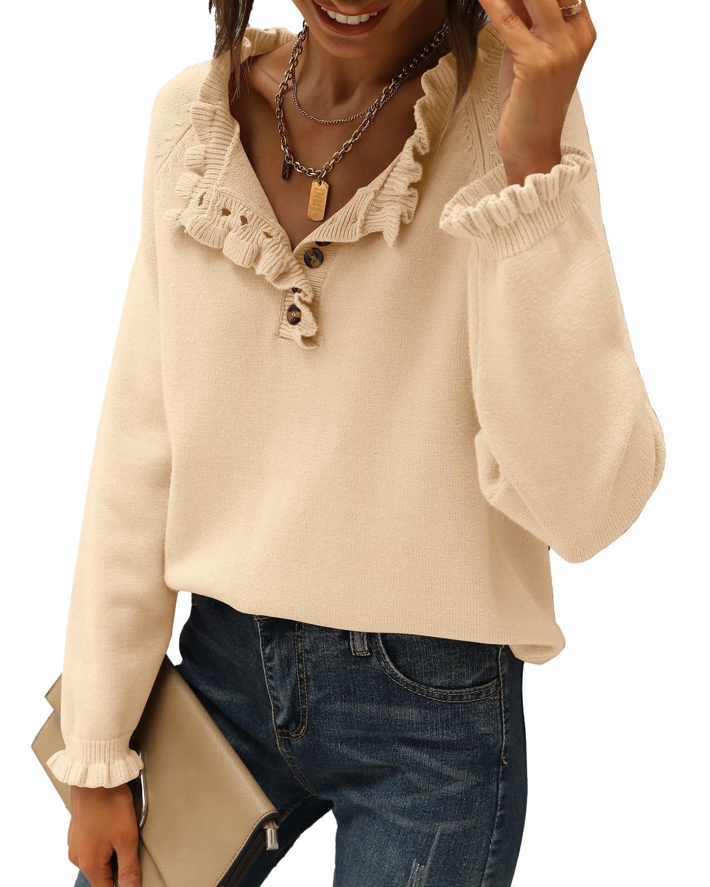 Amazon: Button Down Ruffle Sweater (Several Colors)