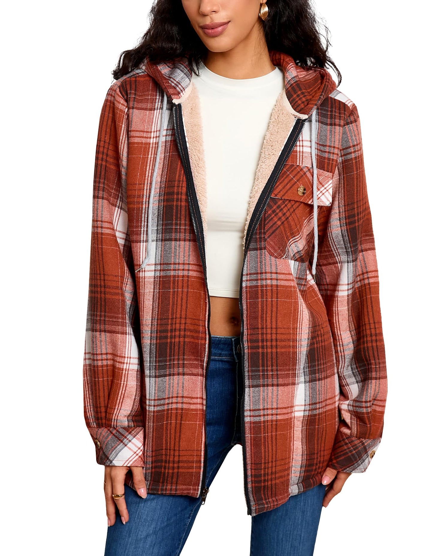 Amazon-Plaid Hooded Jackets Sherpa Lined Hoodies (more colors)