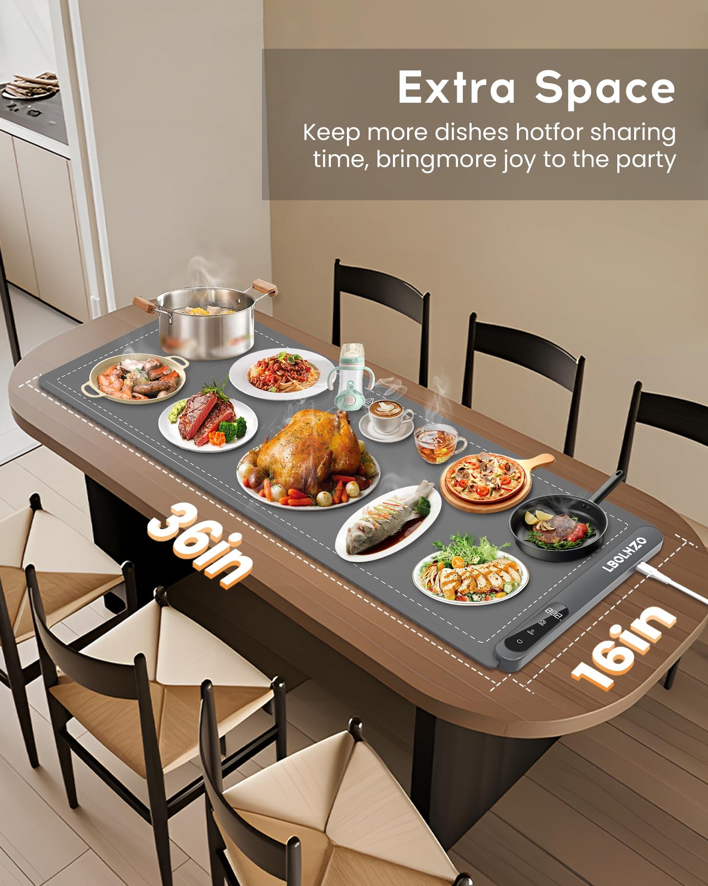 Amazon-Warming Mat For Food Extra Large 36"x16"