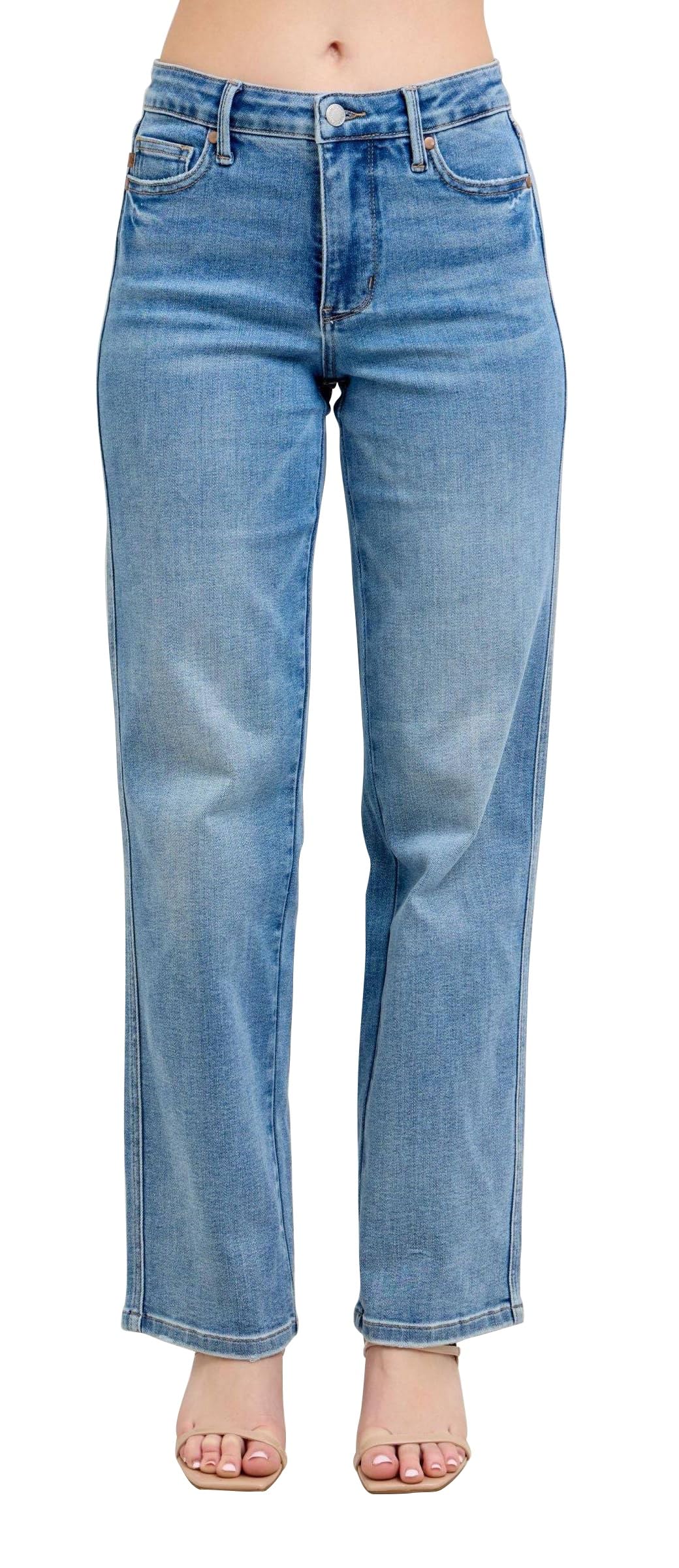 Amazon-Judy Blue Mid Rise Tummy Control Vintage Wash Straight Jeans