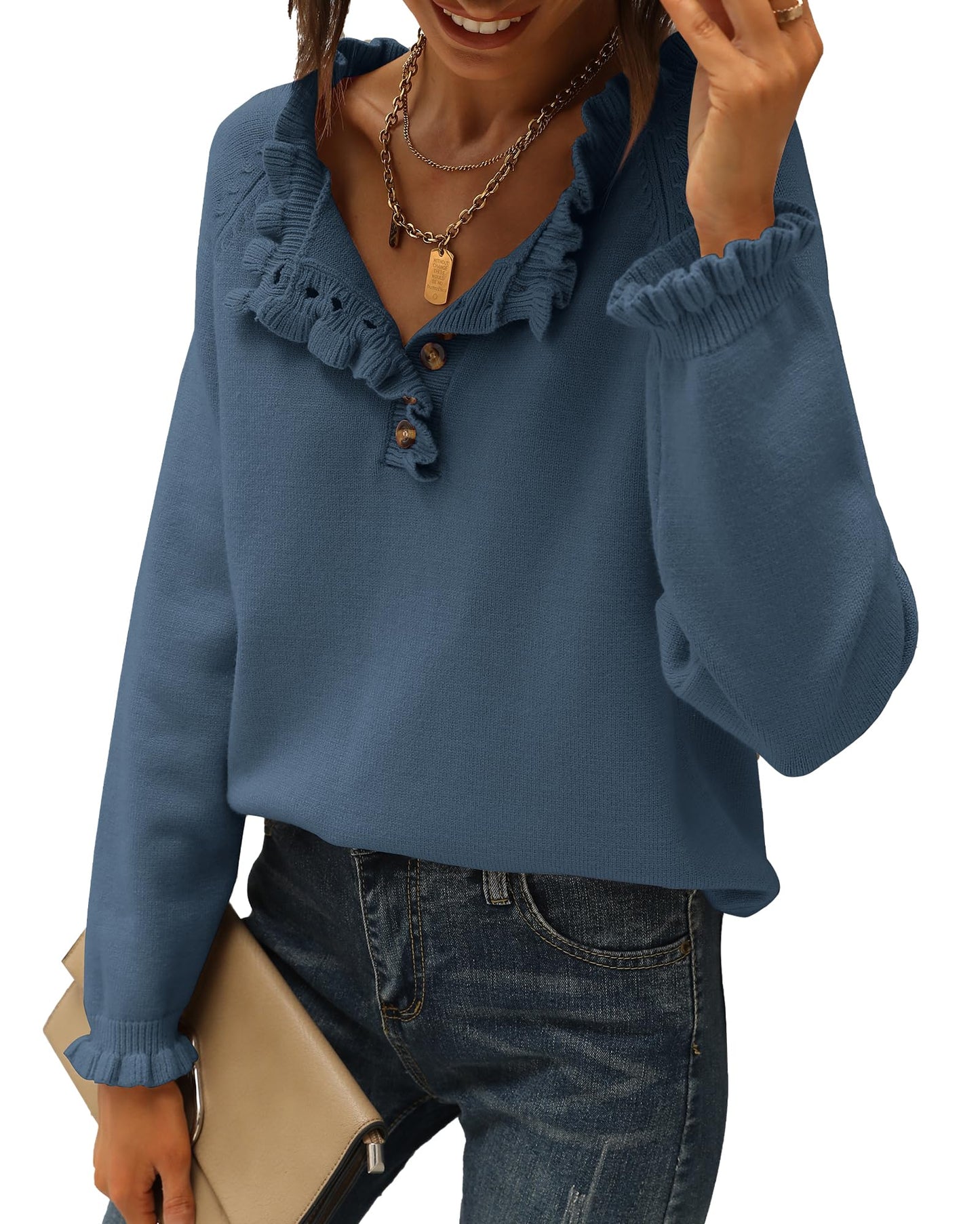 Amazon: Button Down Ruffle Sweater (Several Colors)