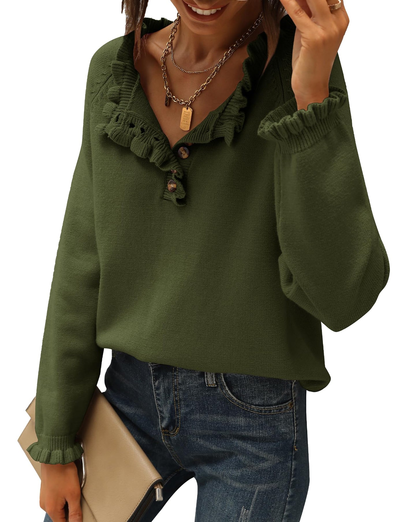 Amazon: Button Down Ruffle Sweater (Several Colors)