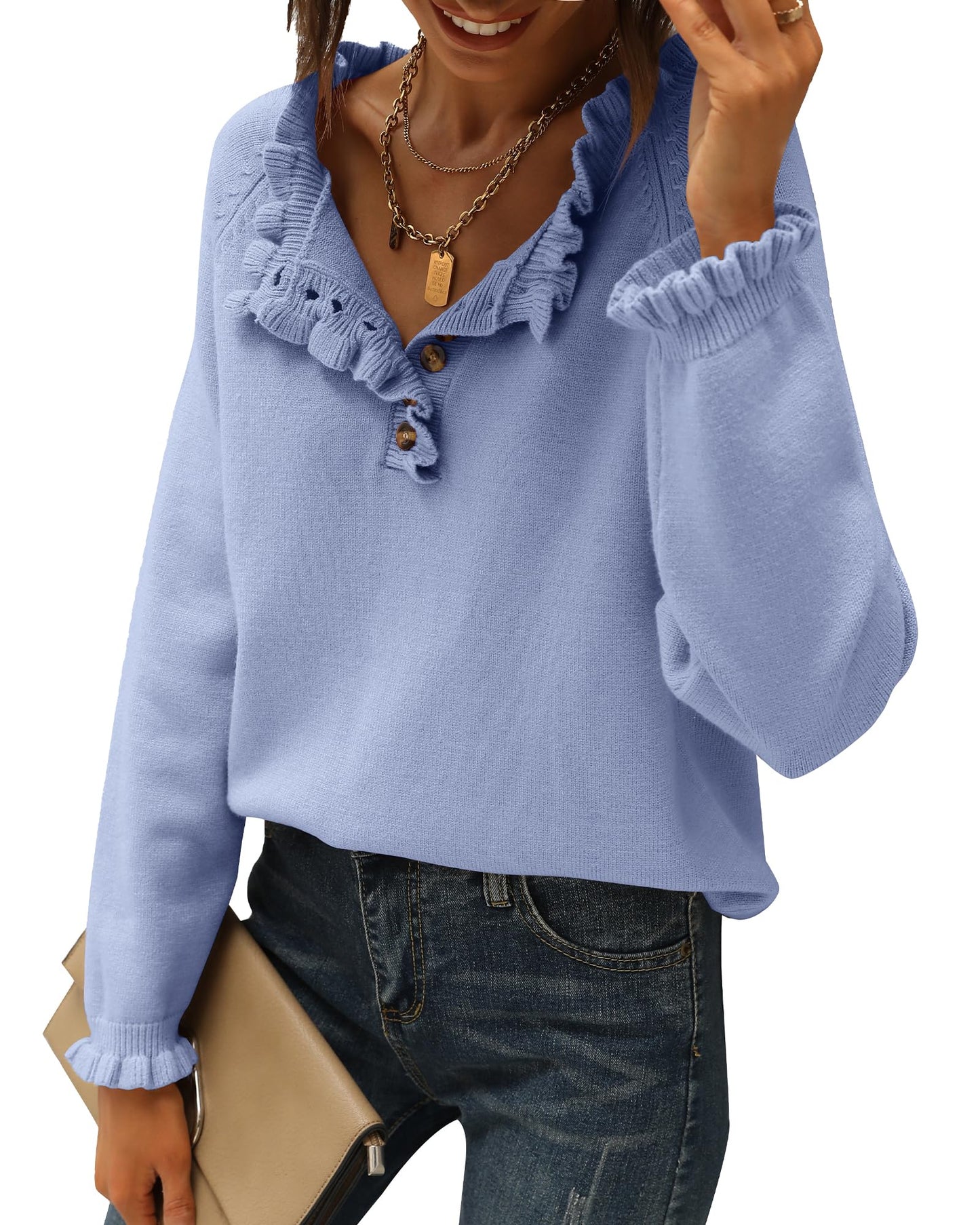 Amazon: Button Down Ruffle Sweater (Several Colors)