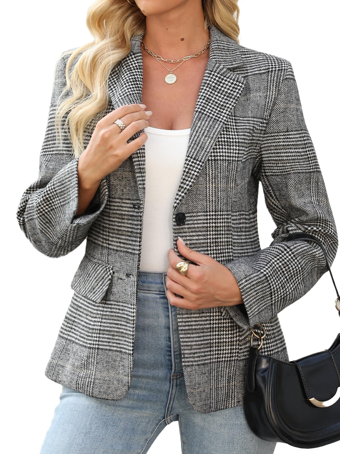 Amazon-Houndstooth Plaid Blazer (several colors)