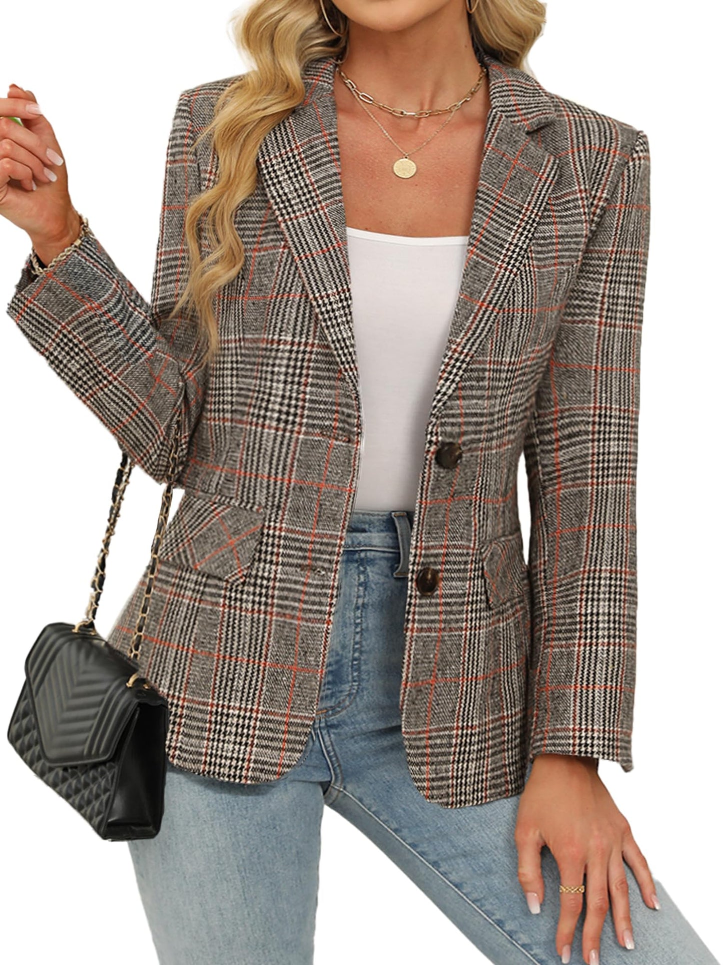 Amazon-Houndstooth Plaid Blazer (several colors)