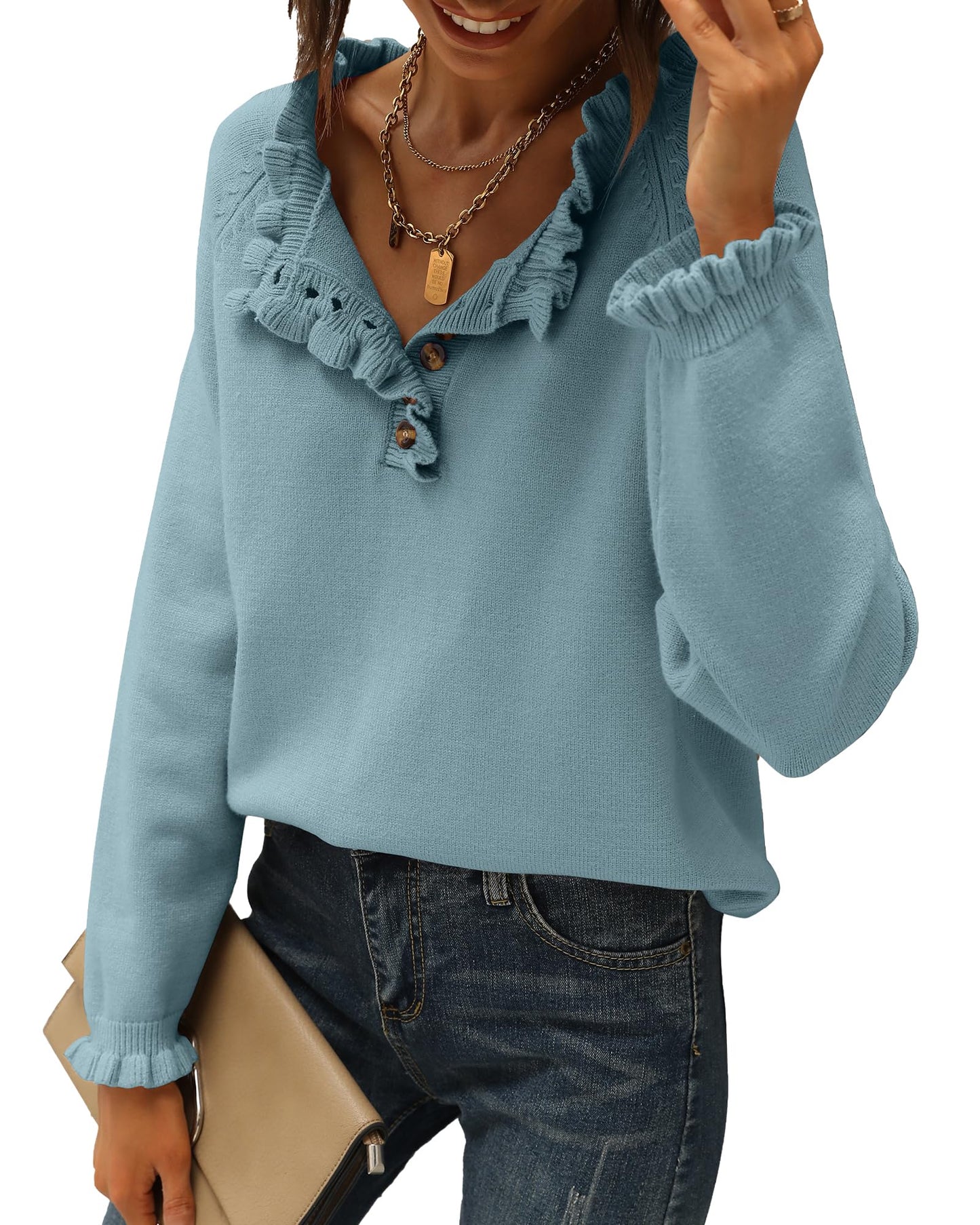 Amazon: Button Down Ruffle Sweater (Several Colors)