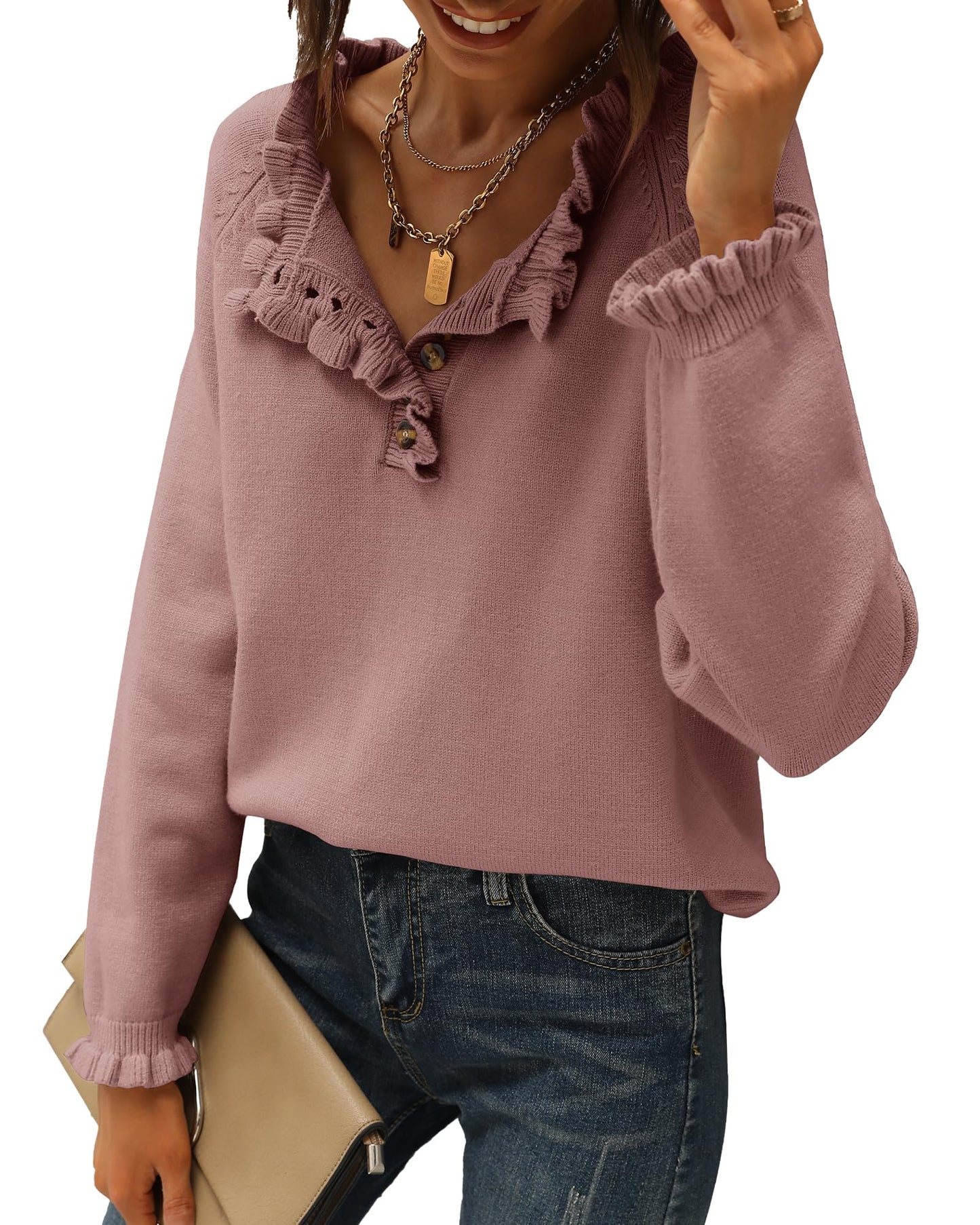 Amazon: Button Down Ruffle Sweater (Several Colors)