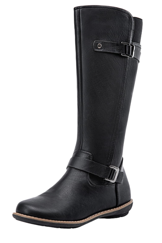 Amazon-Knee High Boots Flat Riding Tall Boots with Buckle and Side Zipper