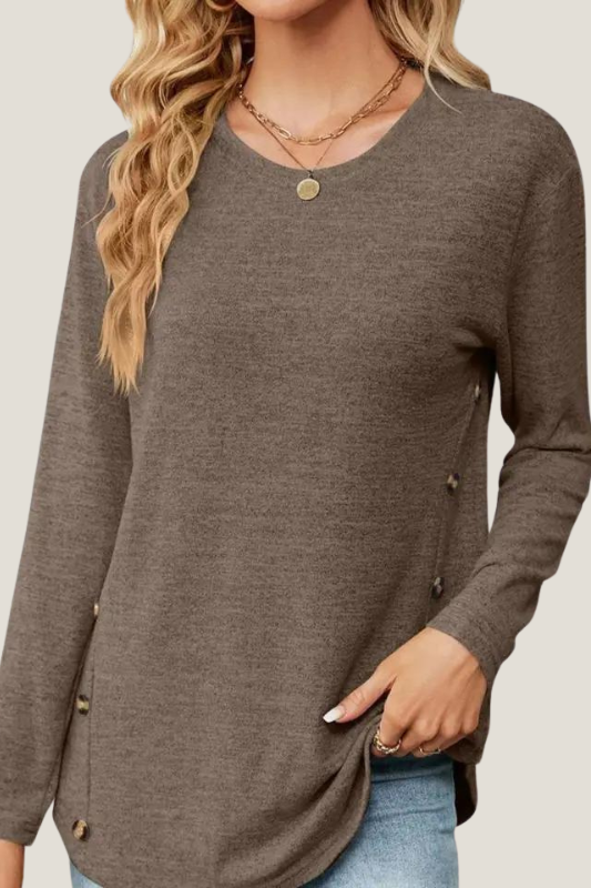 Brushed Fleece Button Side Top (Mocha)