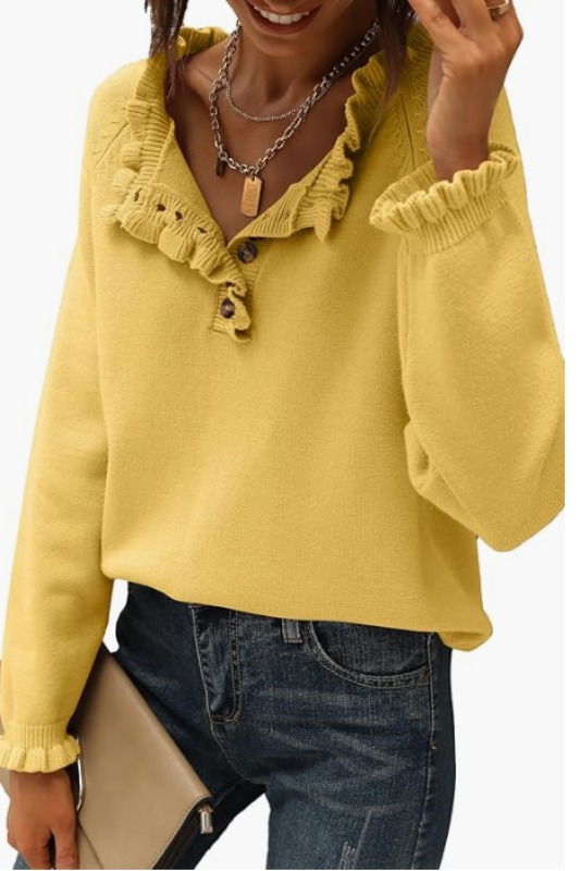 Amazon: Button Down Ruffle Sweater (Several Colors)