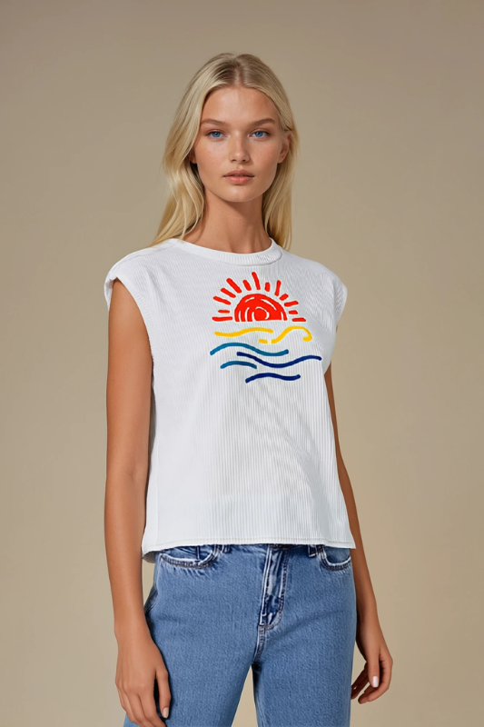 BEST SELLING  Ribbed Graphic Top