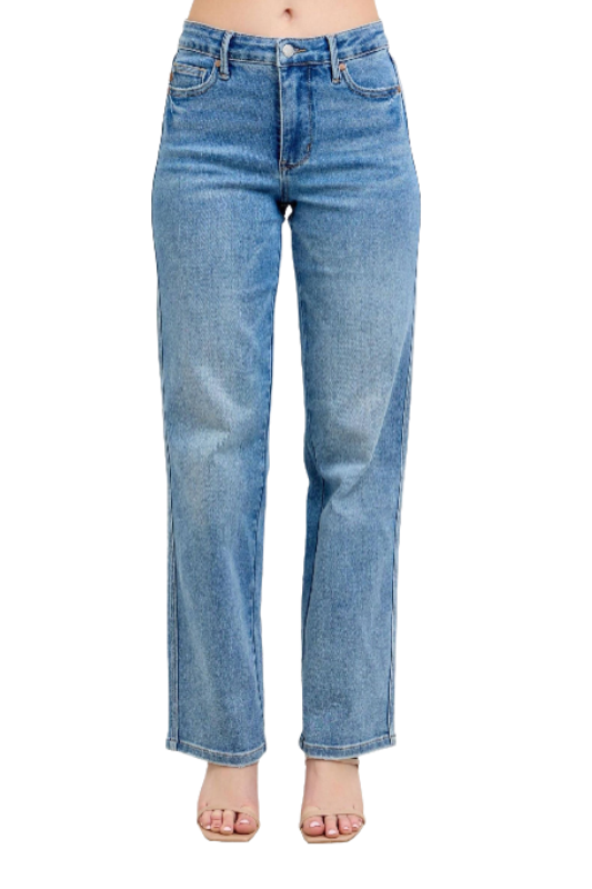 Amazon-Judy Blue Mid Rise Tummy Control Vintage Wash Straight Jeans