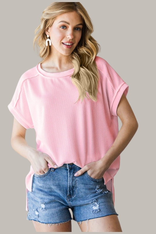 Ribbed Drop Shoulder Tee - 4 colors