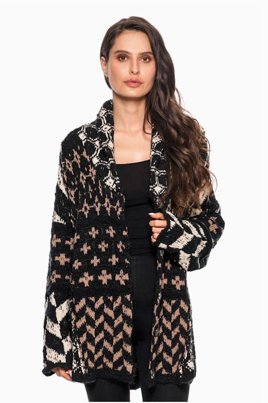 Black and Taupe Coatigan Sweater