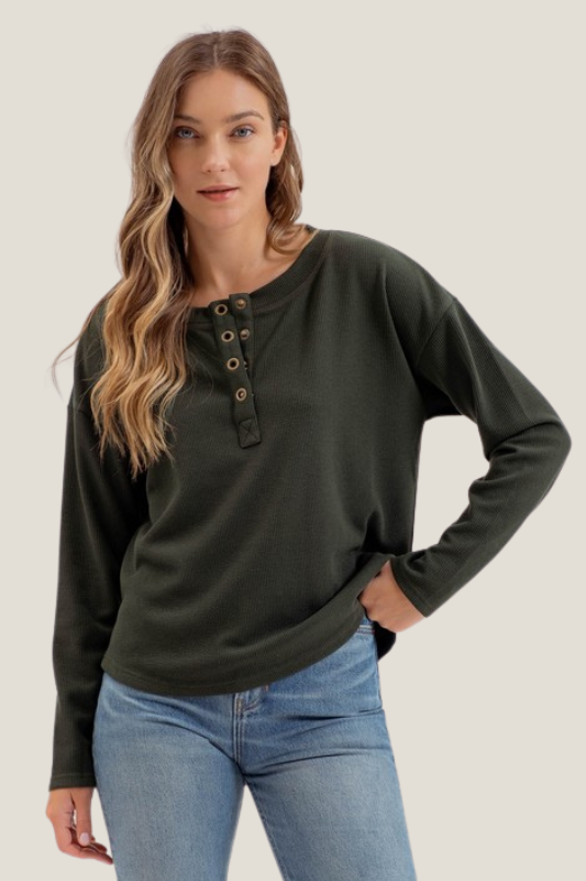 Perfect Length Henley Top (Hunter Green)