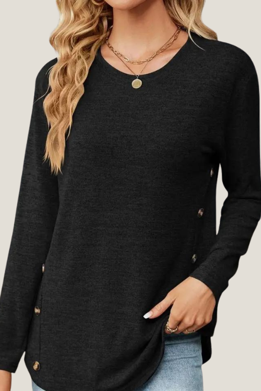 Brushed Fleece Button Side Top (Washed Black)