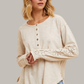 Crochet Sleeve Henley Top (Cream)