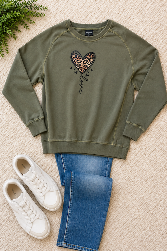 Leopard Heart Mineral Wash Sweatshirt