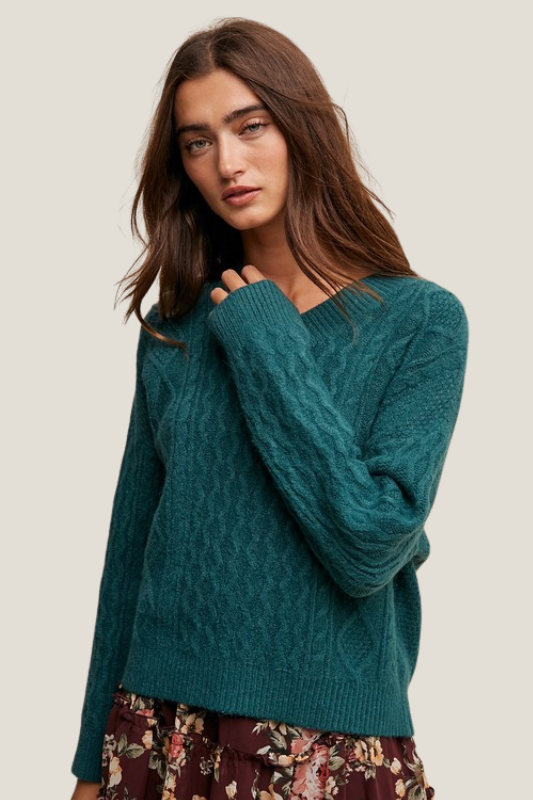 V Neck Cable Knit Sweater