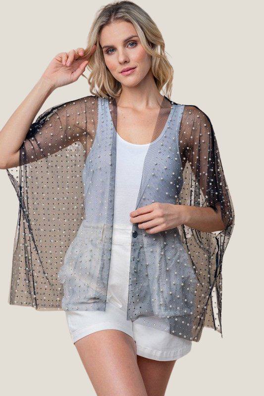 Rhinestone and Pearl Mesh Cardigan