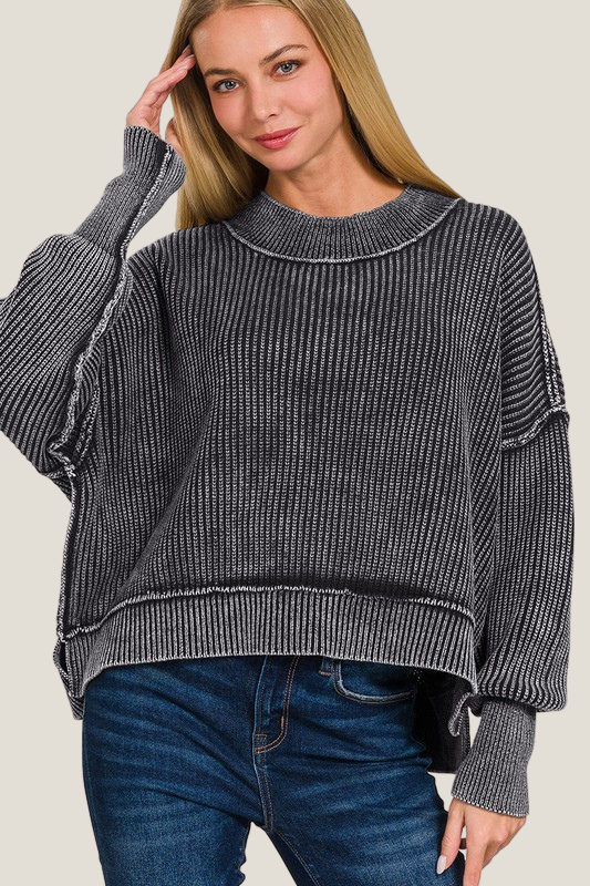 Ribbed And Cropped Sweater (Black Wash)