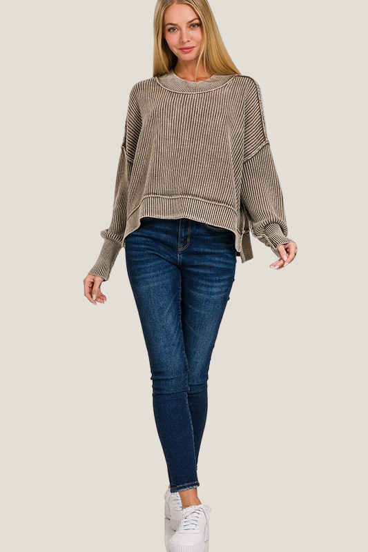 Ribbed And Cropped Sweater (Mocha)