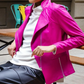 CLARA SUNWOO: Magenta Liquid Leather Jacket