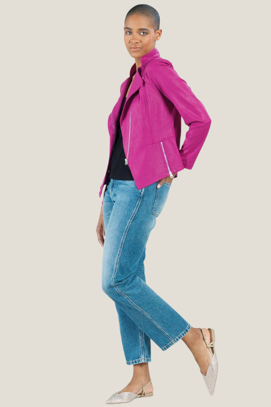 CLARA SUNWOO: Magenta Liquid Leather Jacket