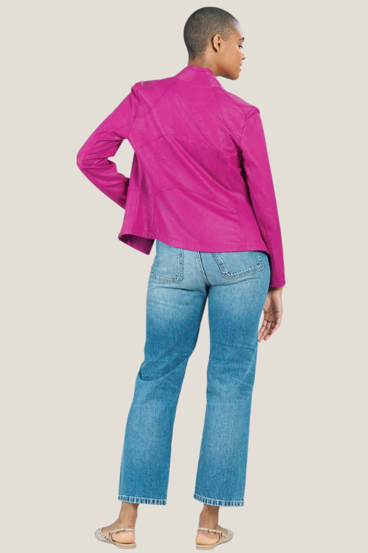 CLARA SUNWOO: Magenta Liquid Leather Jacket